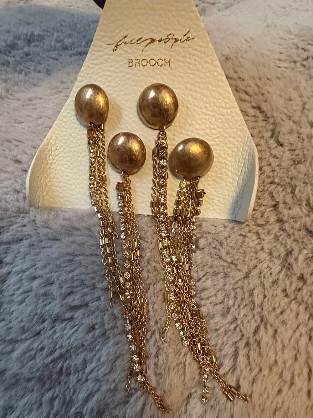 Free People Gold Tassel Brooches with Chain Drops
